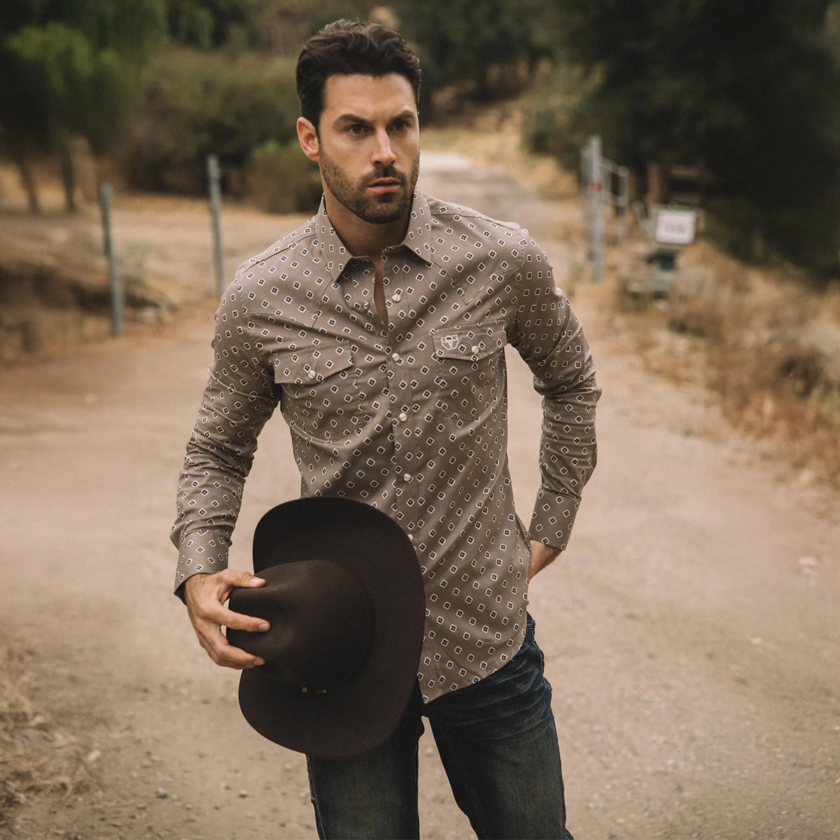 Mens Western Long Sleeve Shirt With Snaps