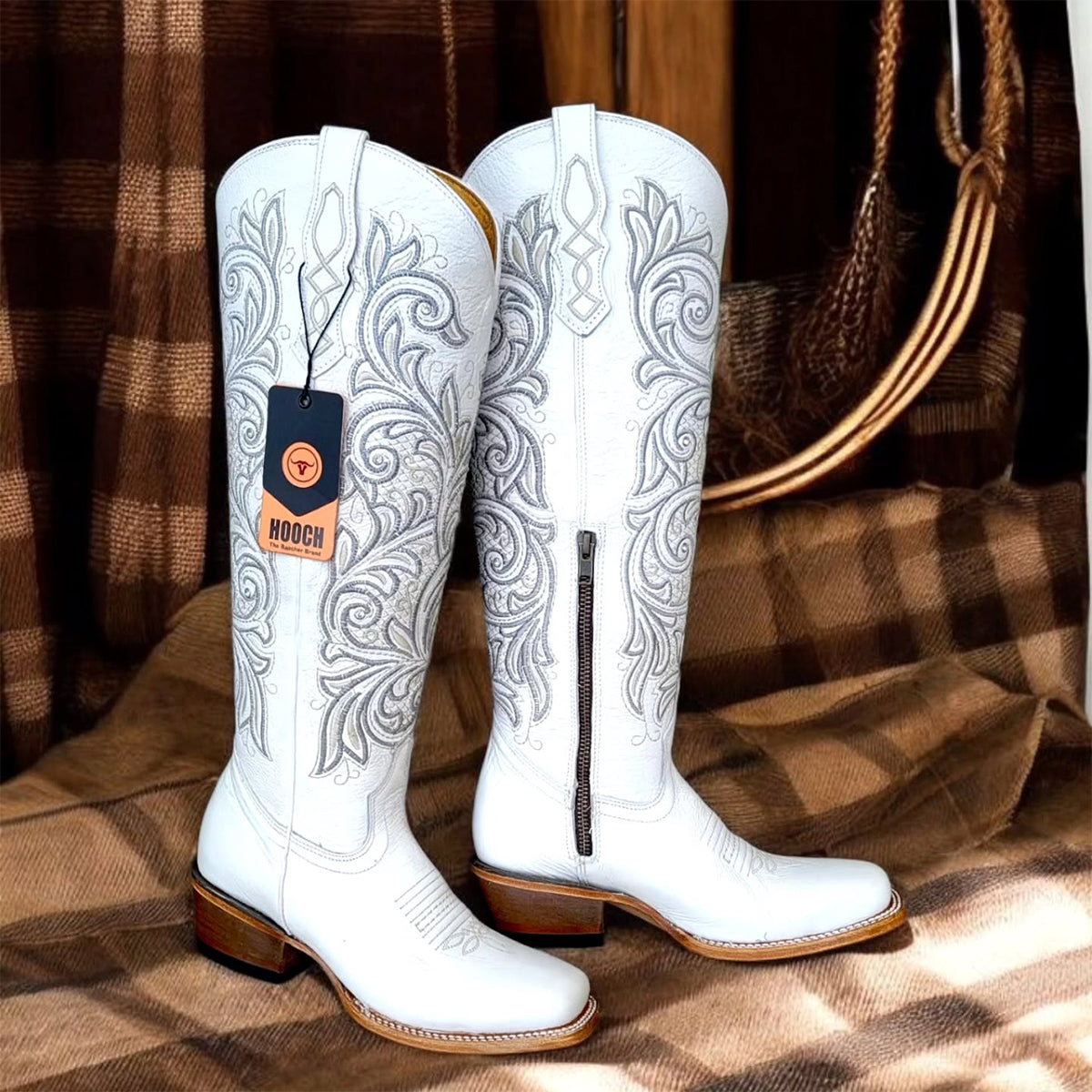 Tall White Square Toe Cowgirl Boots