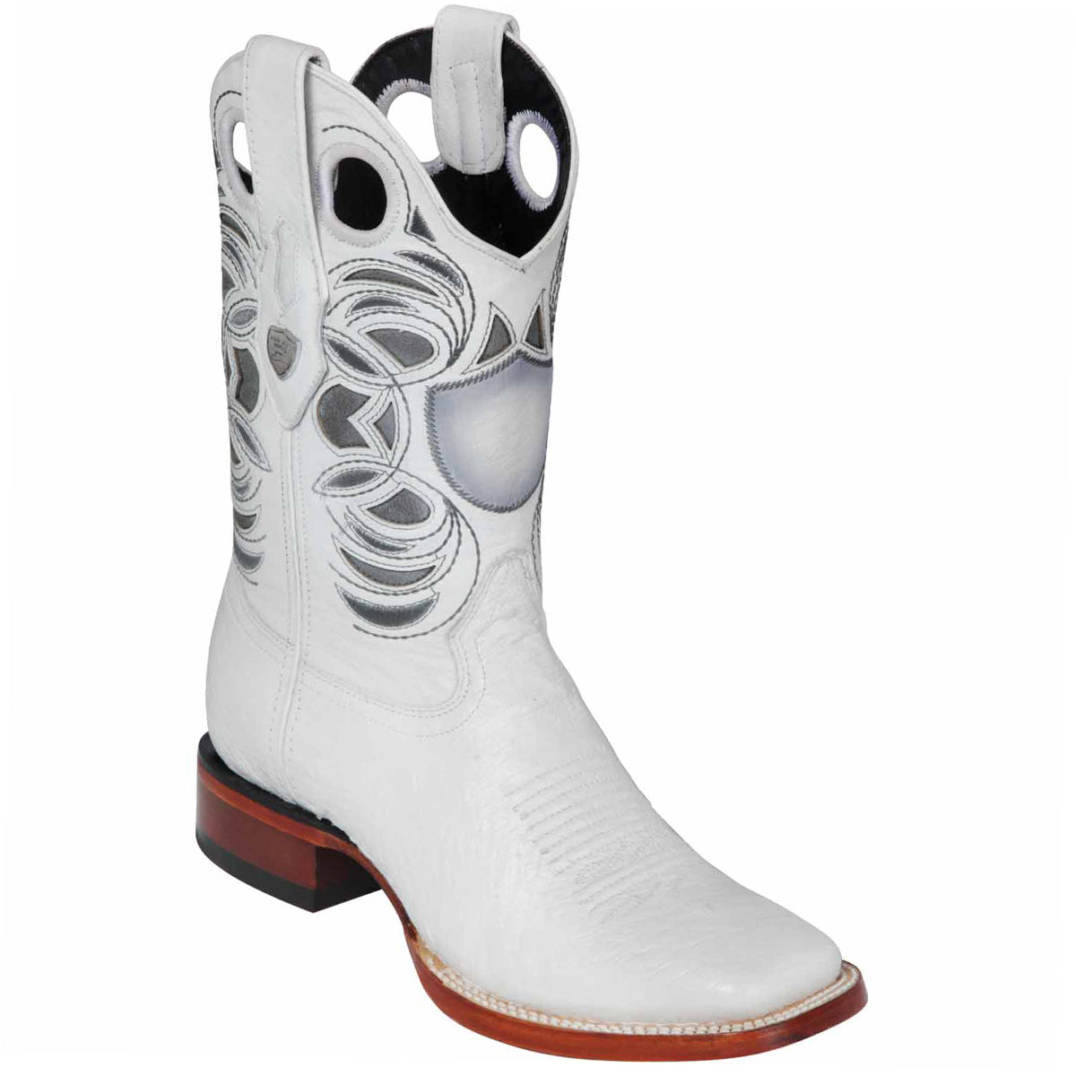 White Ostrich Square Toe Cowboy Boot