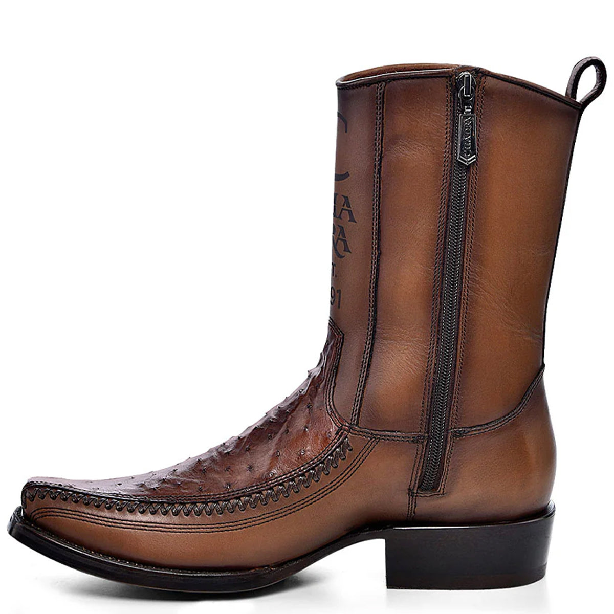 Cuadra ostrich boot view of zipper