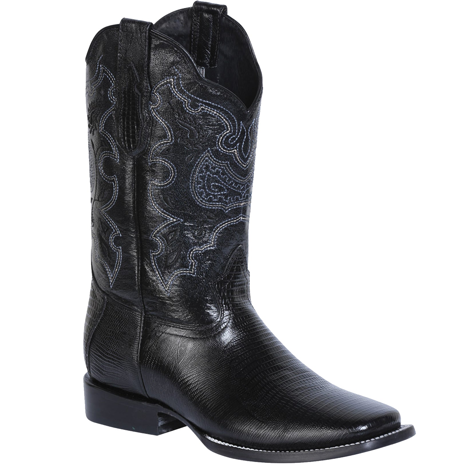 Lizard Print Black Square Toe Cowboy Boot