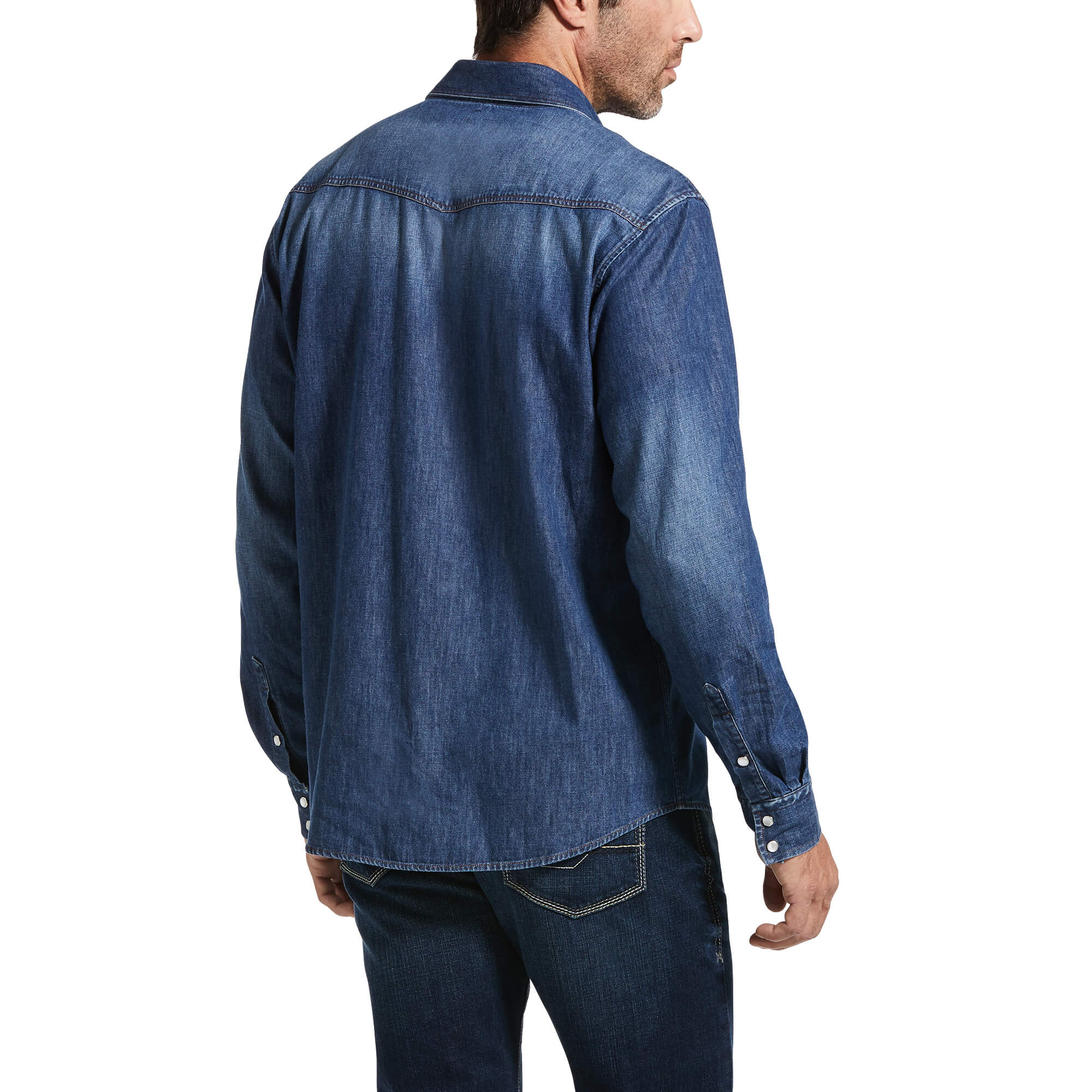 back of Ariat denim long sleeve shirt