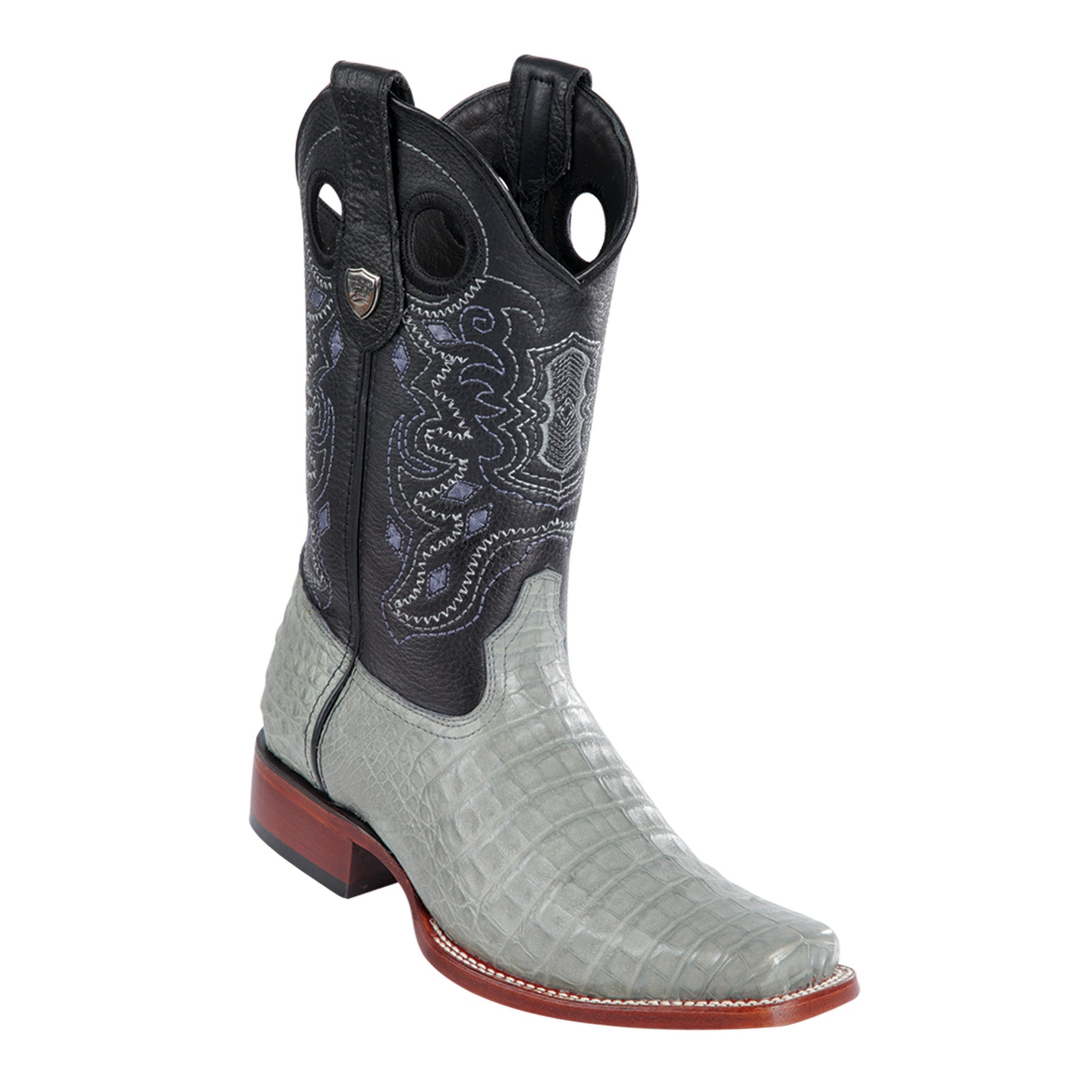 Grey caiman square toe boots