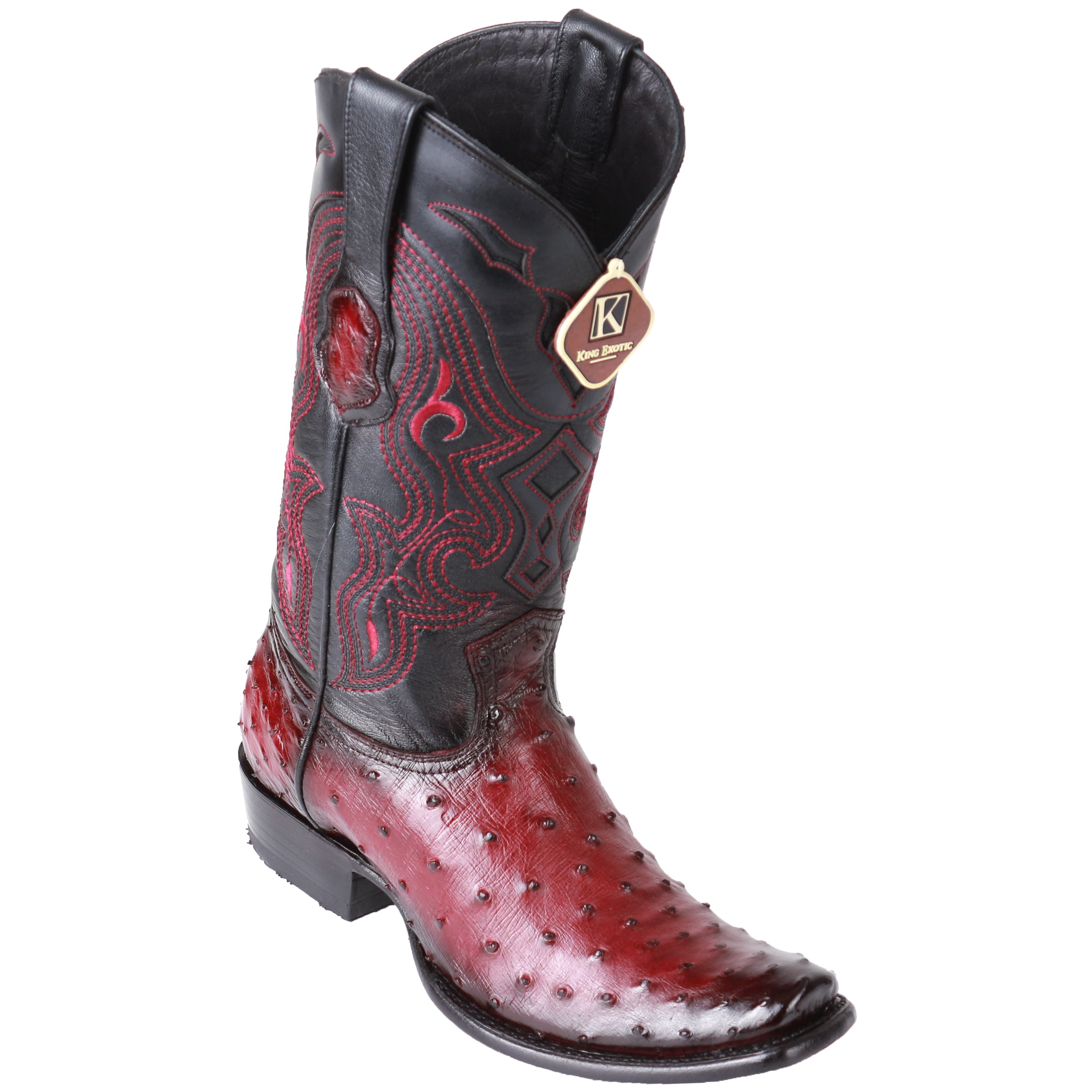 Burgundy Ostrich Boots Dubai Square Toe - King Exotic Boots