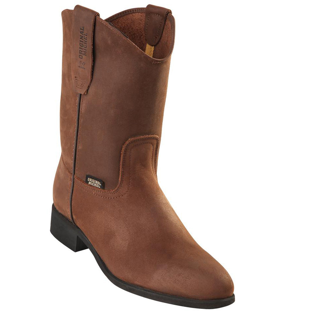 Brown Pull On Work Boots Crazy Leather H522 Roper Toe display picture 3