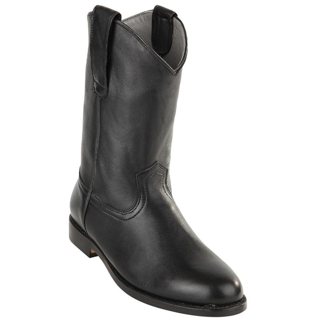 Black Deer Leather Pull On Boots Soft Toe H53 Roper Toe