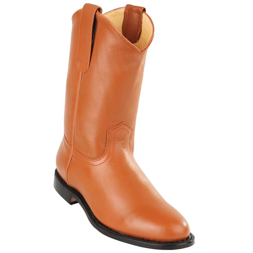 Honey Brown Deer Leather Pull On Boots Soft Toe H53 Roper Toe display picture 1