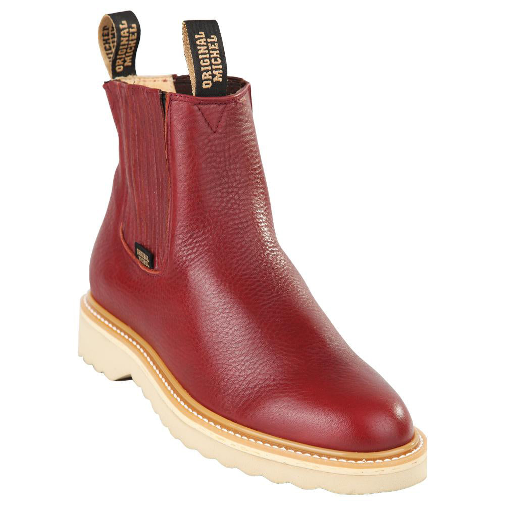 Grasso Burgundy Short Ankle Pull On Work Boots Soft Toe