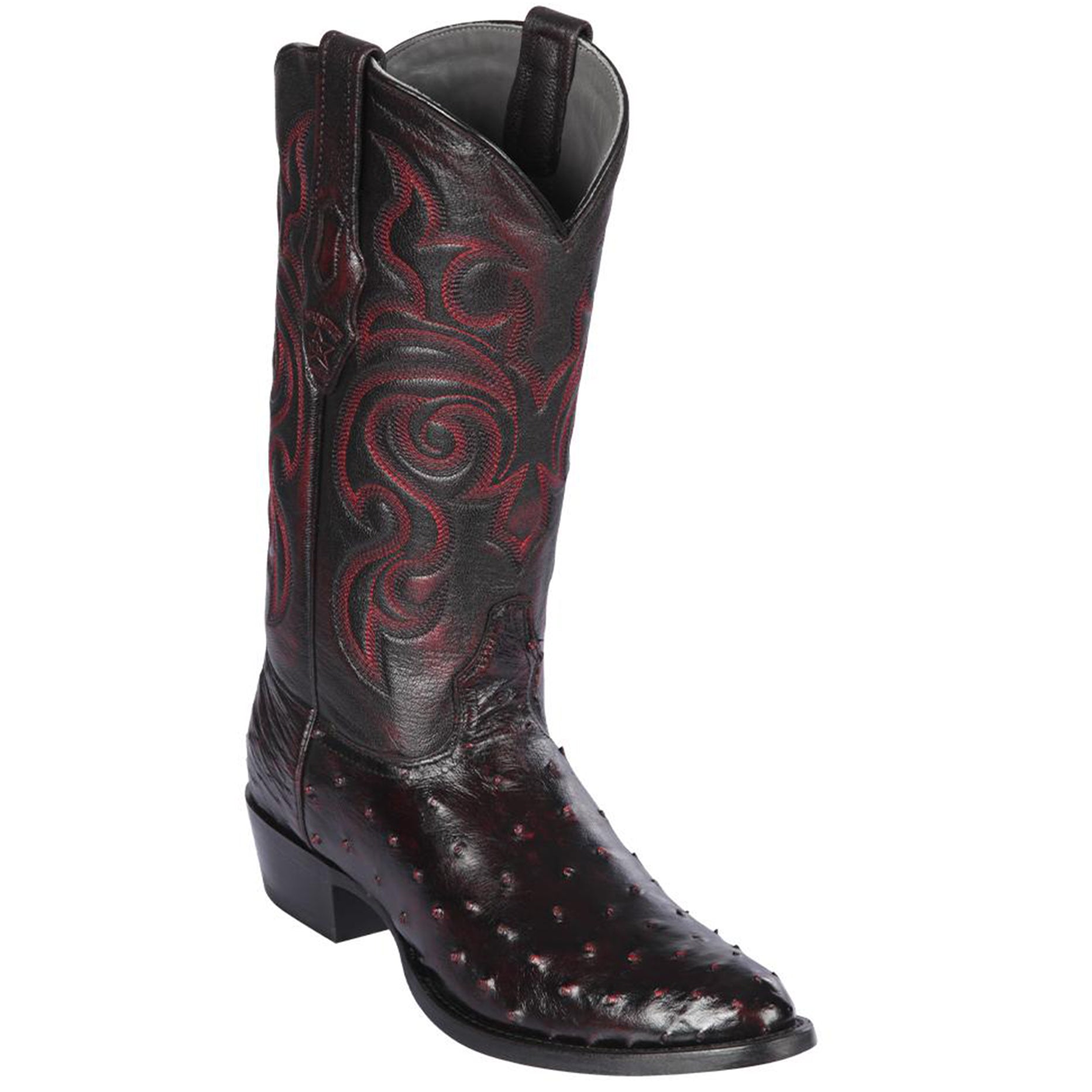 Los Altos Mens Black Cherry Ostrich Boots R-Toe: Timeless Elegance