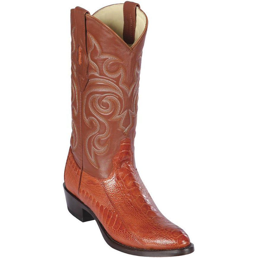 Cognac Round Toe Ostrich Leg Western Boot