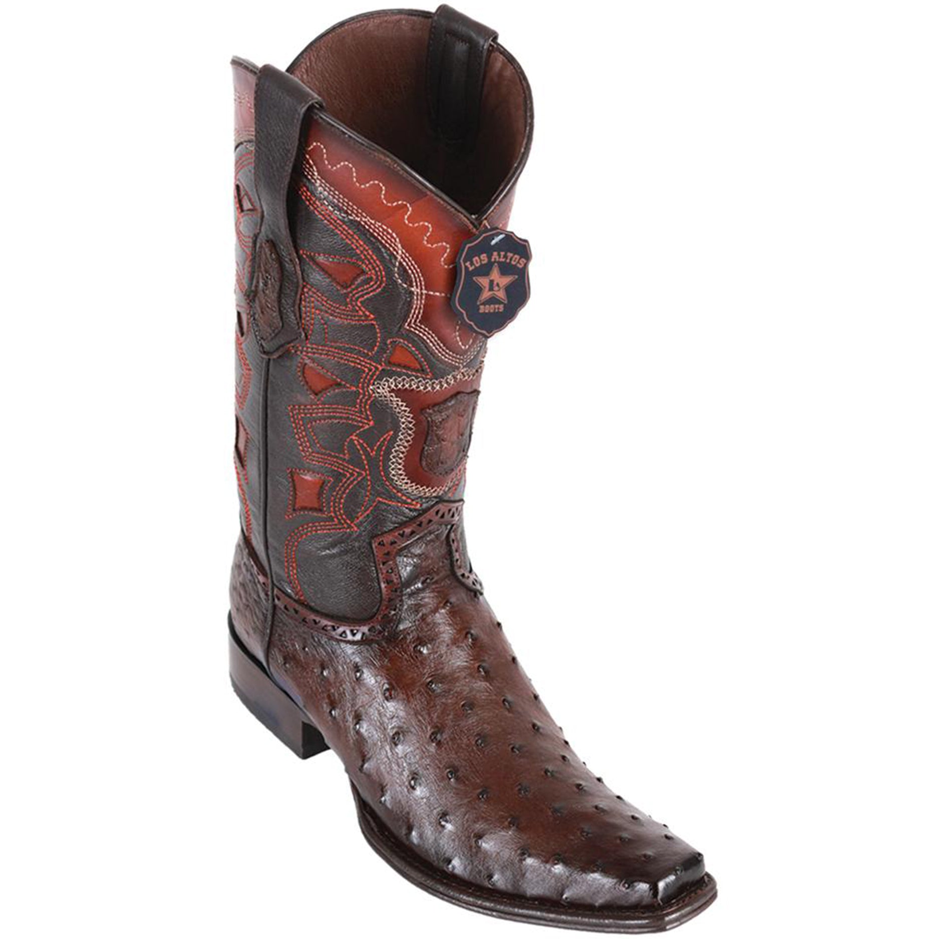 Los Altos Ostrich Western Boots Narrow Square Toe Brown
