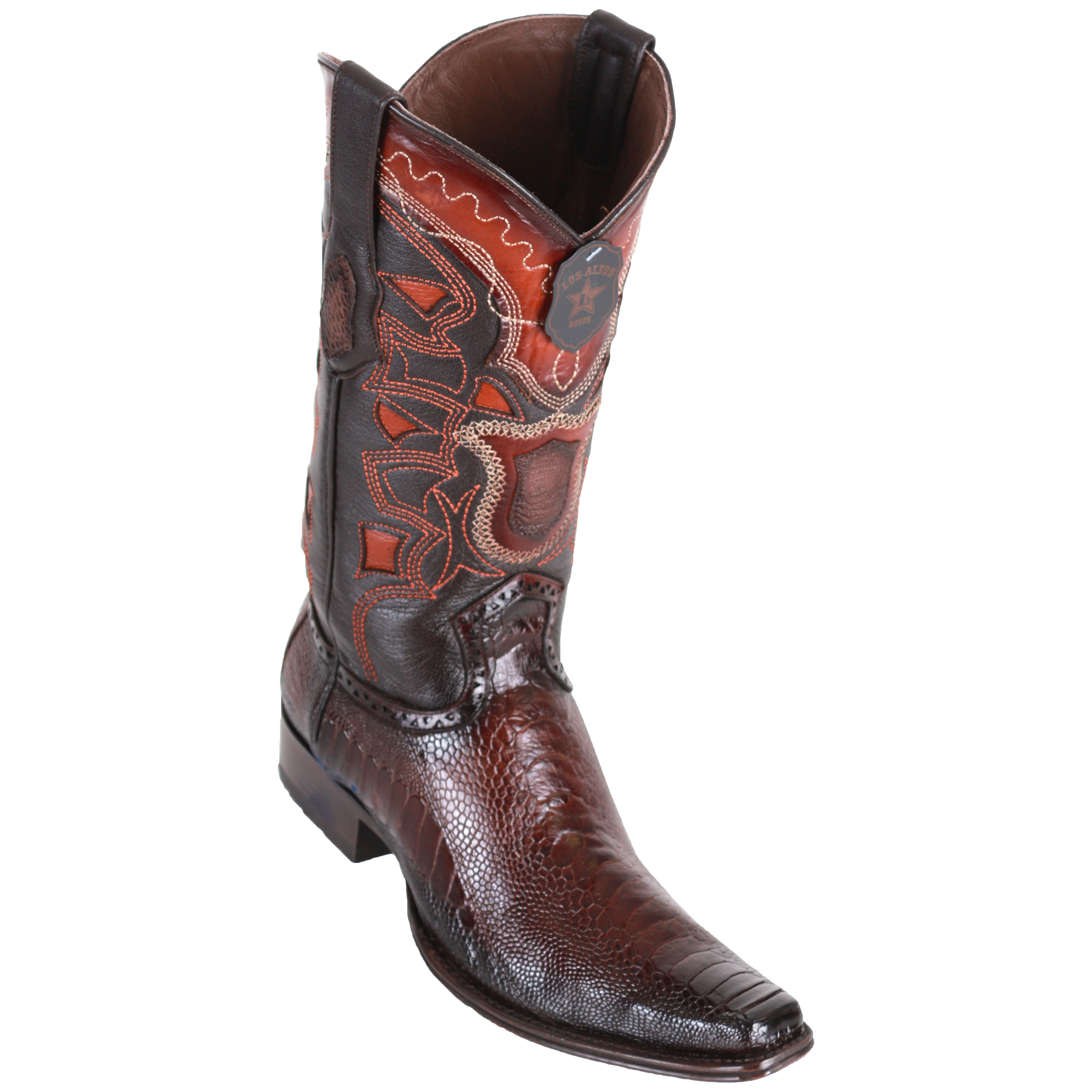 Los Altos Mens Brown Ostrich Western Boots European Toe