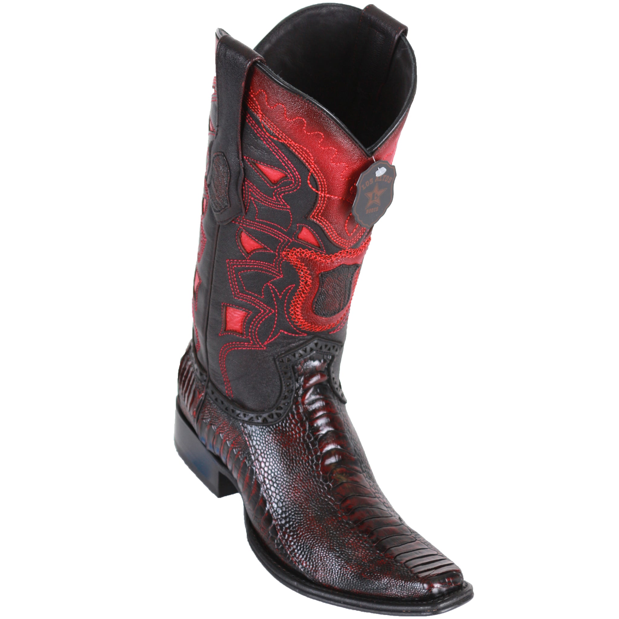 Los Altos Men's Black Cherry Ostrich Leg Roper Toe Boots main image 0