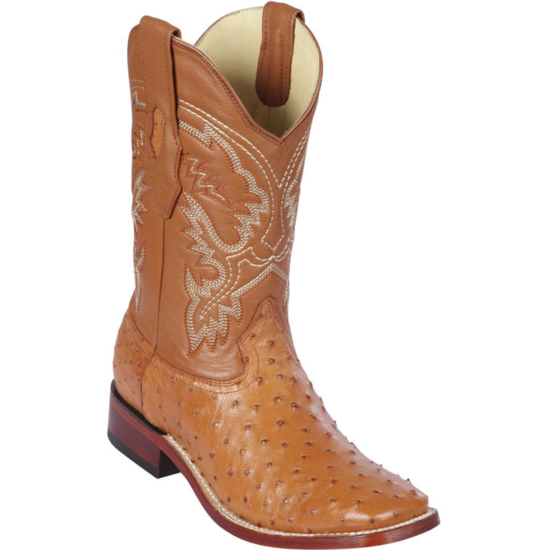 Men's Los Altos Ostrich Skin Wide Square Toe Boots - Honey