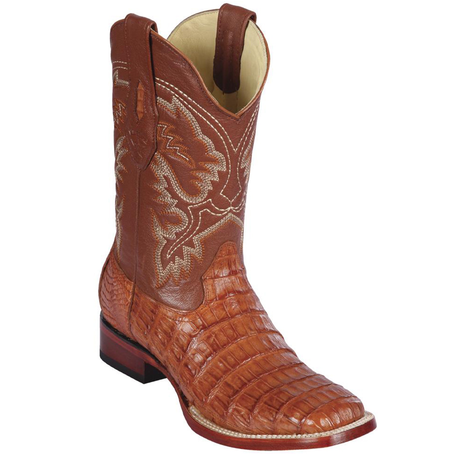 Caiman Square Toe Cognac Cowboy Boots by Los Altos Boots 