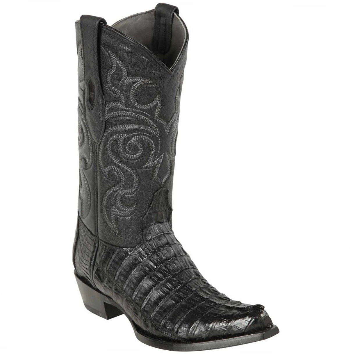 Black Snip Toe Caiman Tail Cowboy Boot