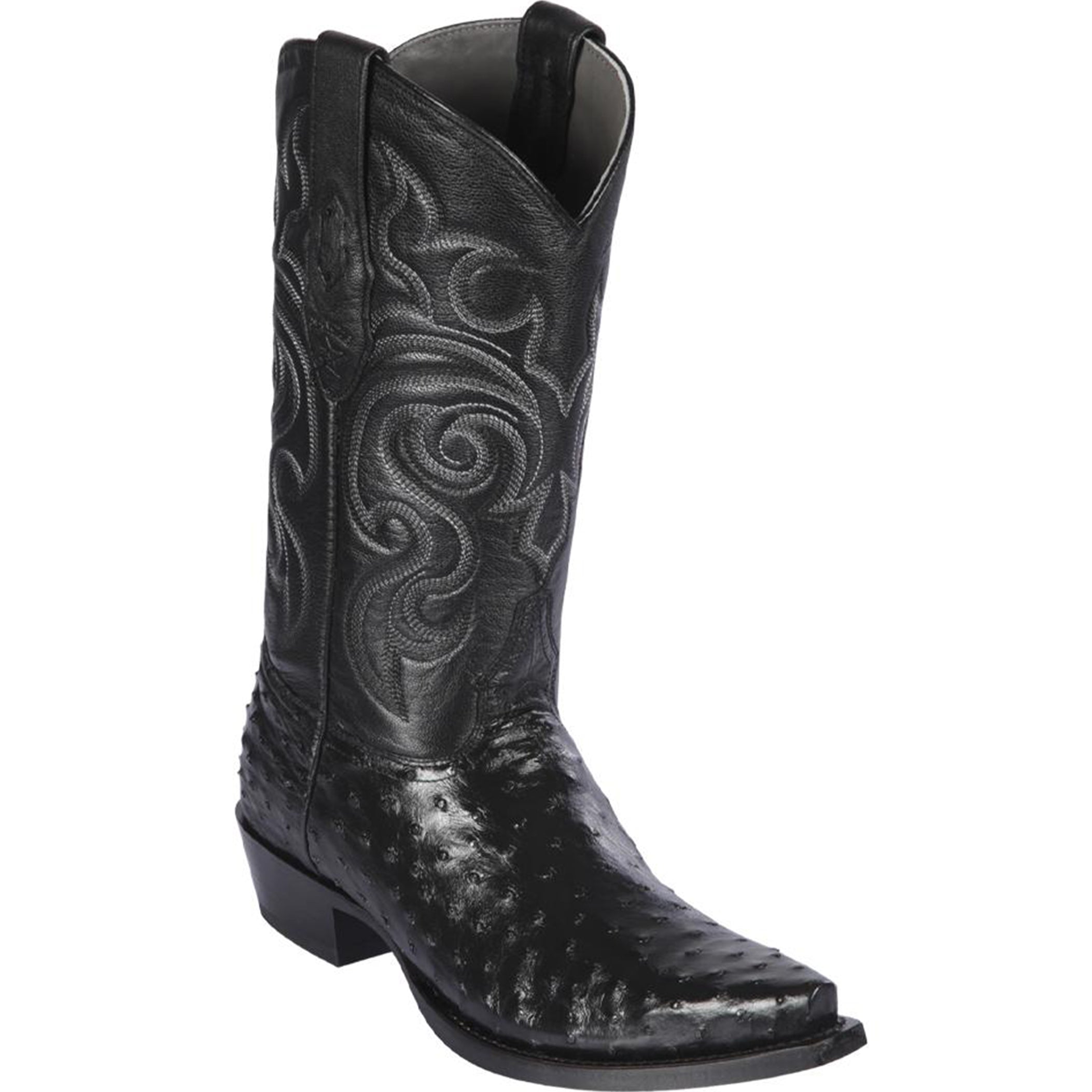 Black snip toe ostrich cowboy boot