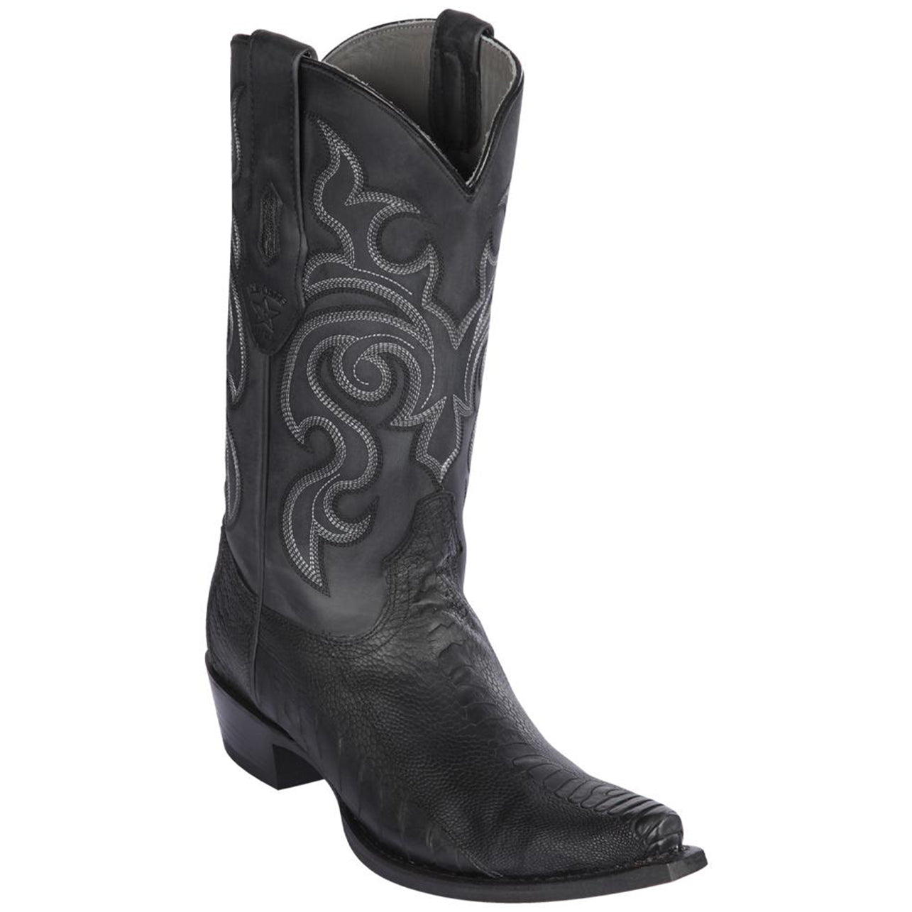 Mens Black Ostrich Leg Boots Snip Toe - Los Altos Boots