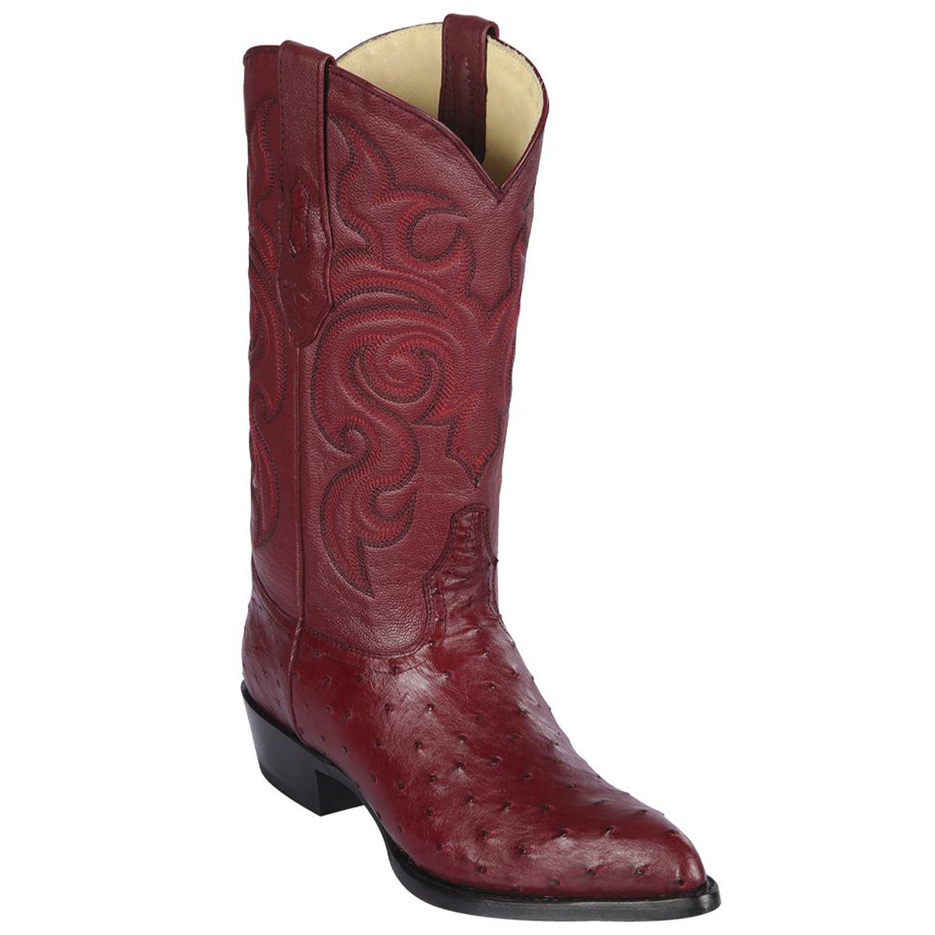 Mens Burgundy Ostrich Boots J-Toe Los Altos Boots