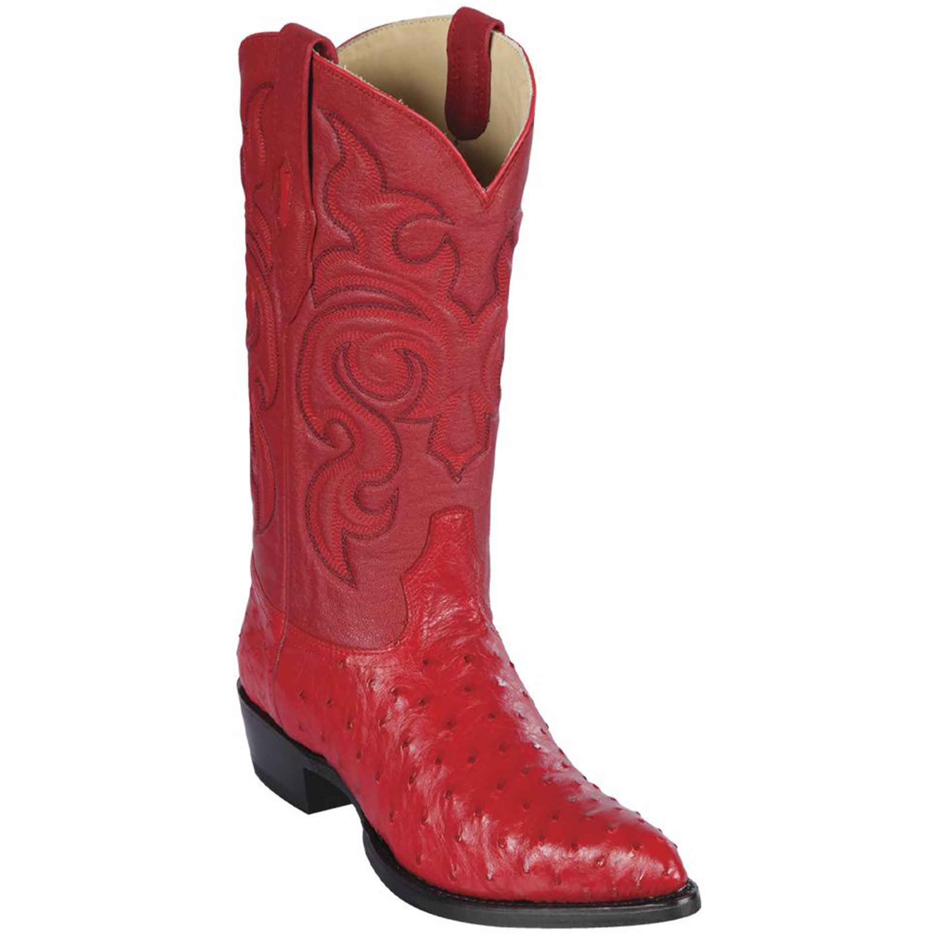 Mens Red Ostrich Cowboy Boots J-Toe