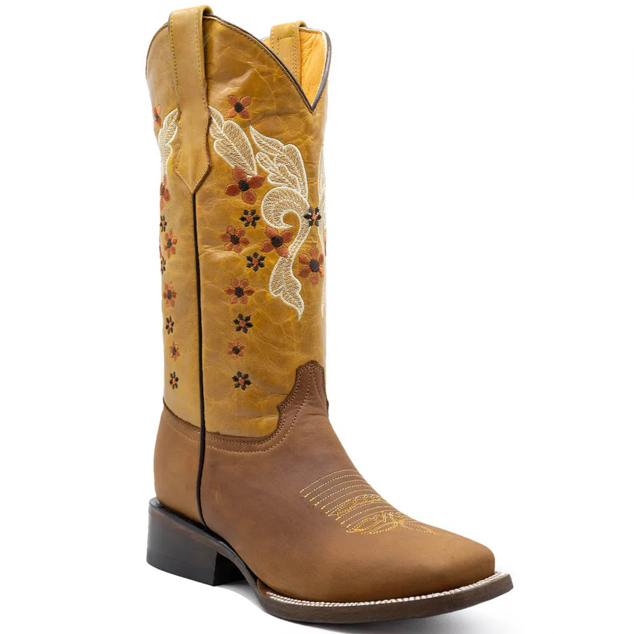 Flowered Butterfly Square Toe Cowgirl Boots