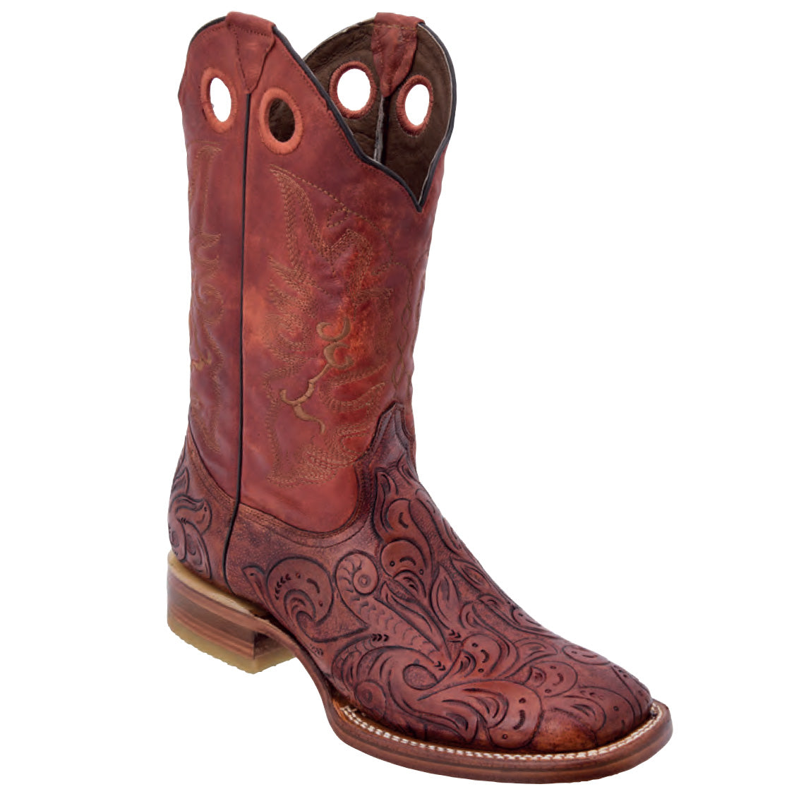 Cognac hand tooled boot