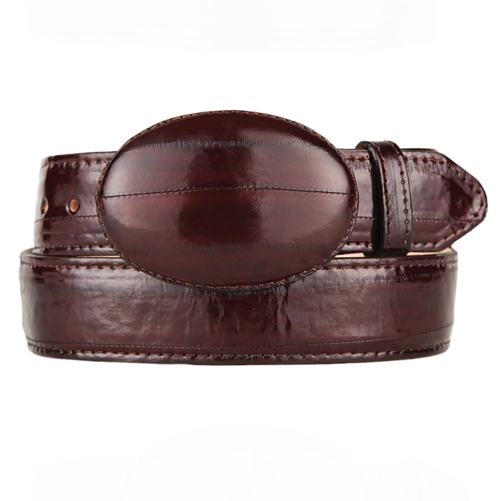 Mens Burgundy Eel Skin Belt display picture 1