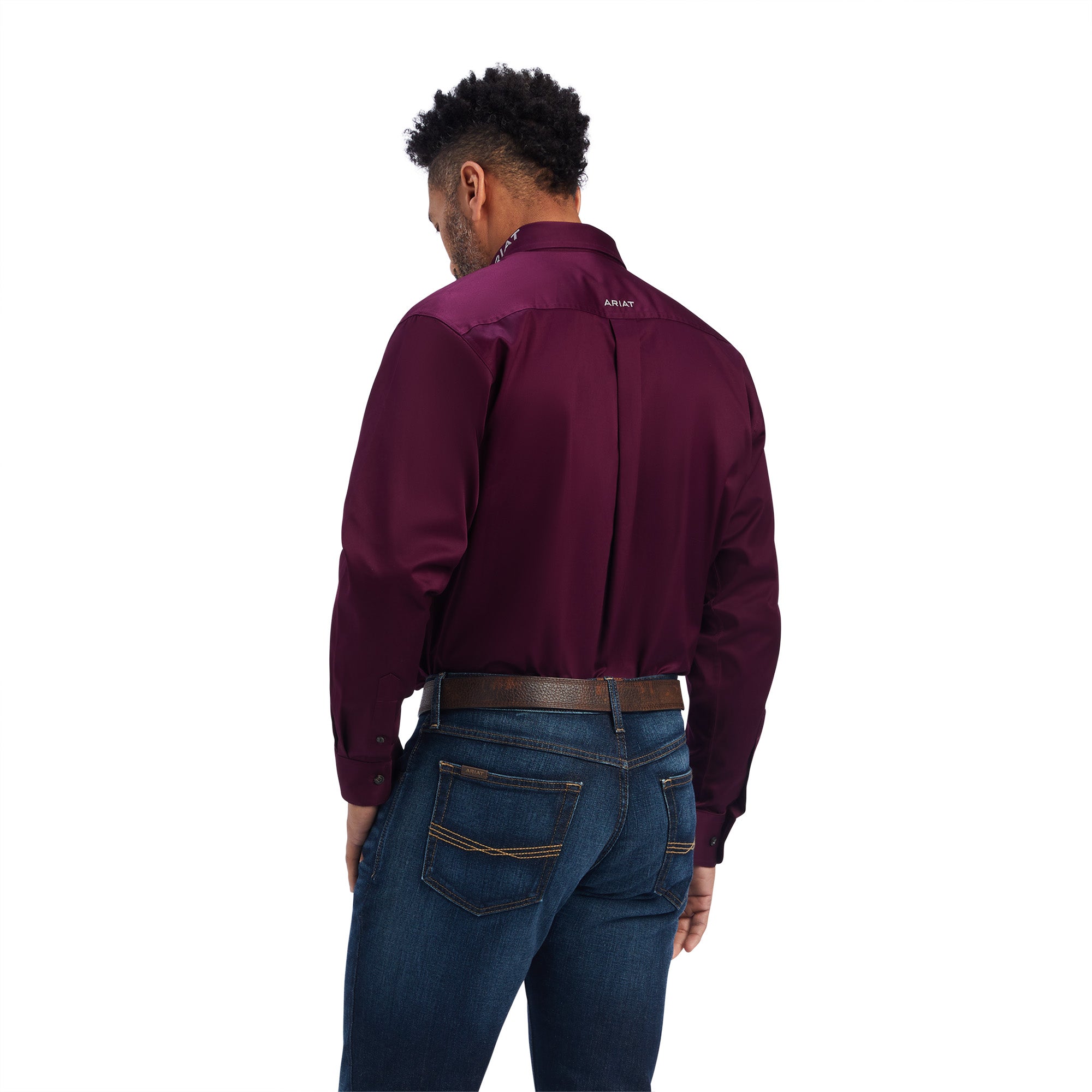 Back of Ariat Men's Beet Purple Team Logo Long Sleeve Shirt
