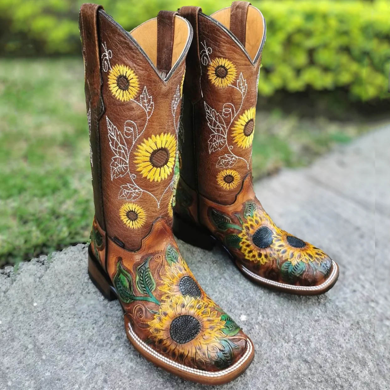 Abolengo Sunflower Cowgirl Boots Square Toe