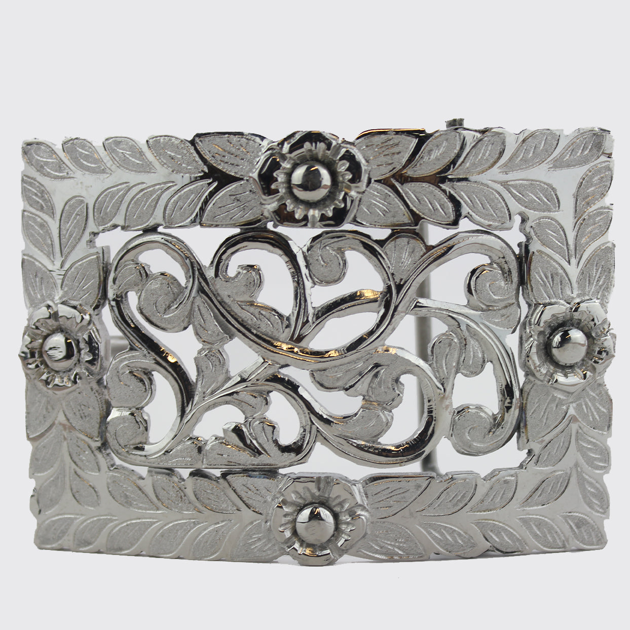 Western Antique Silver Floral Engraved Ornate Belt Buckle