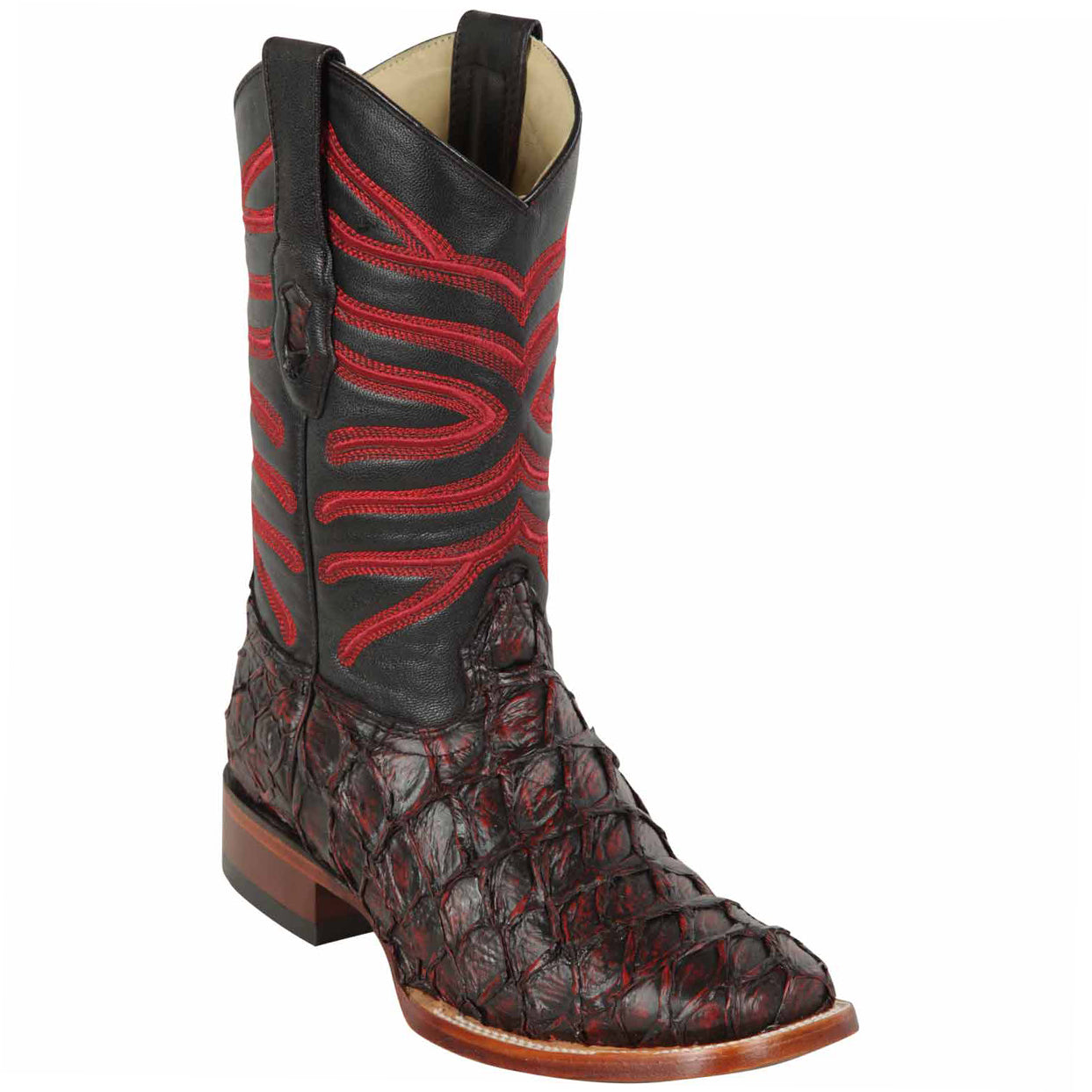 Black cherry Pirarucu fish square toe cowboy boot