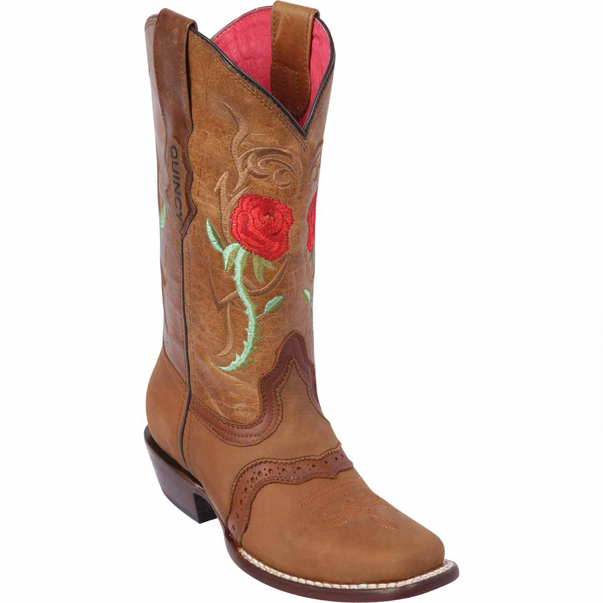 Quincy Red Rose Square Toe Cowgirl Boots