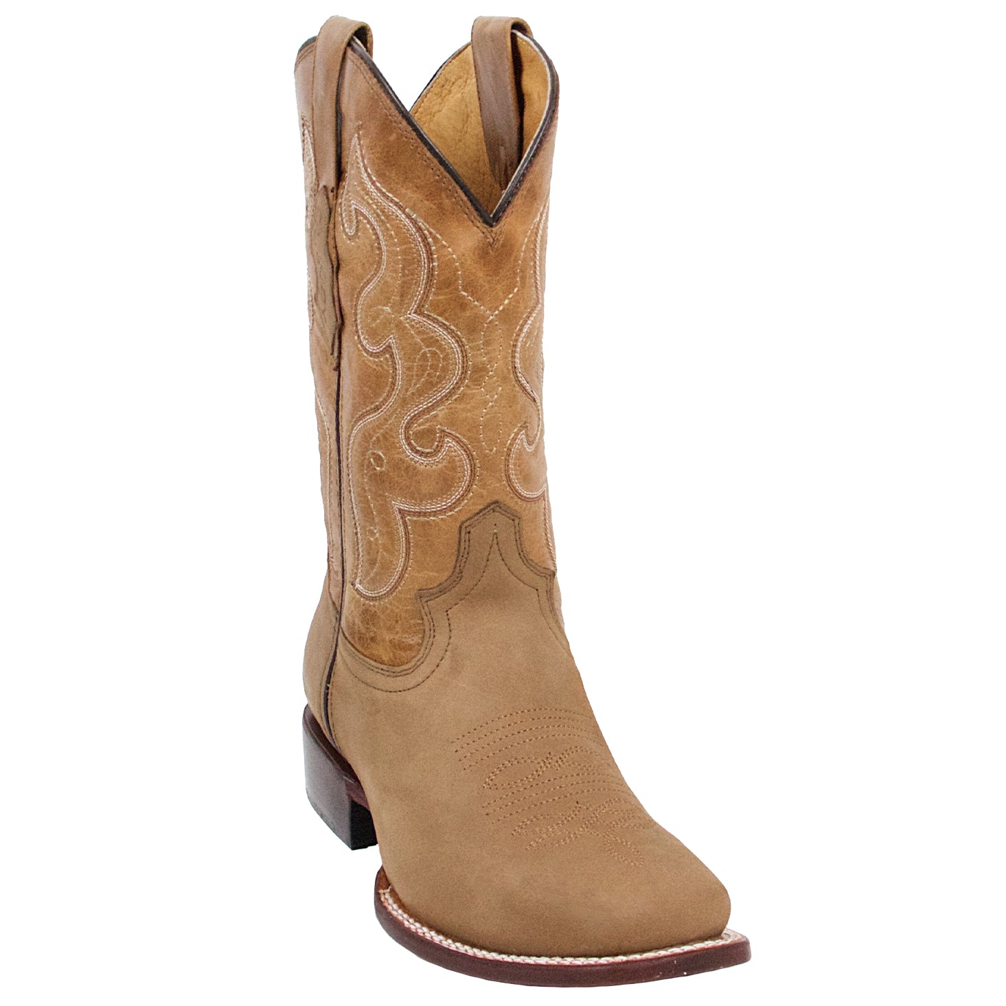 Mens Square Toe Western Boots - Tan