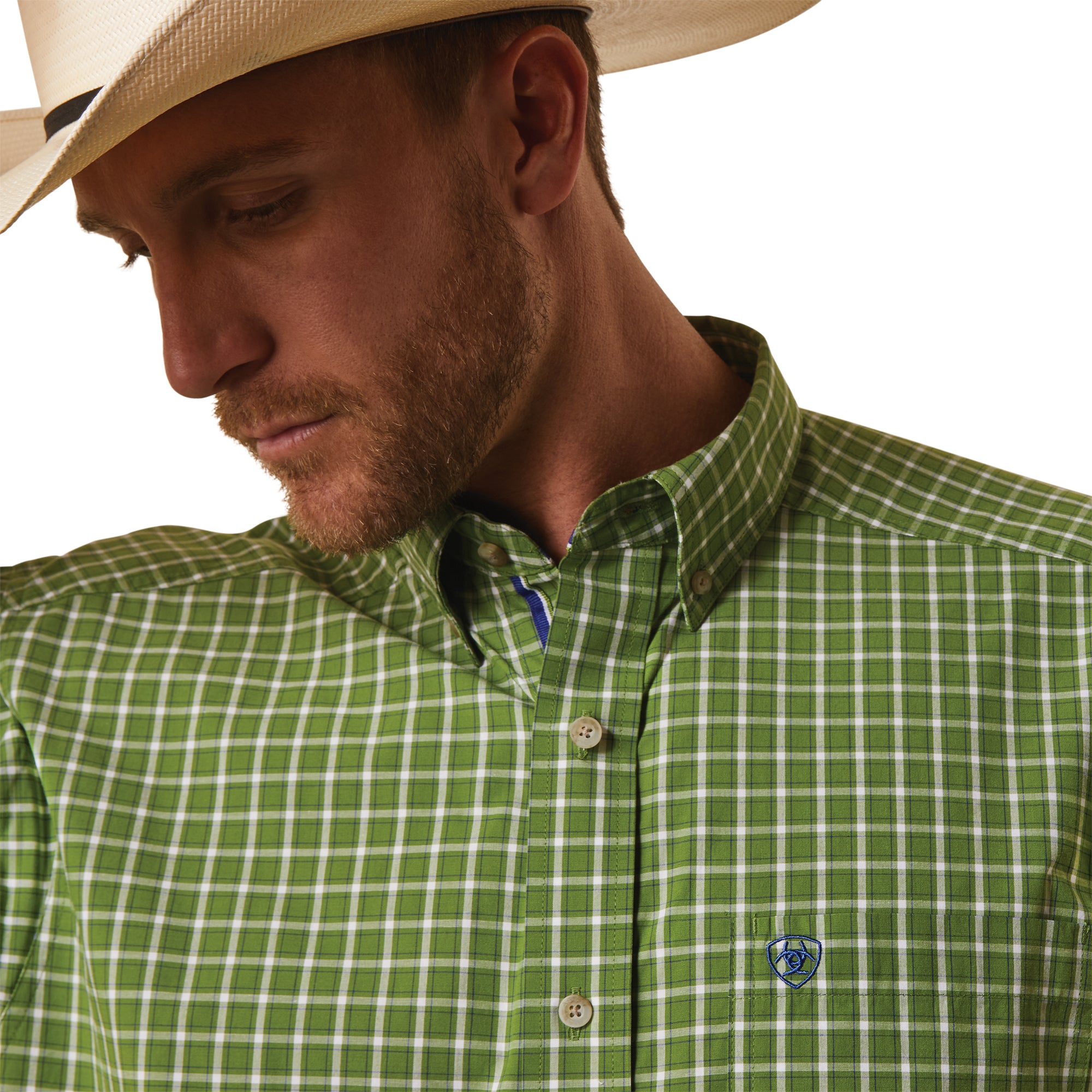 close up of Green Ariat Long Sleeve Shirt