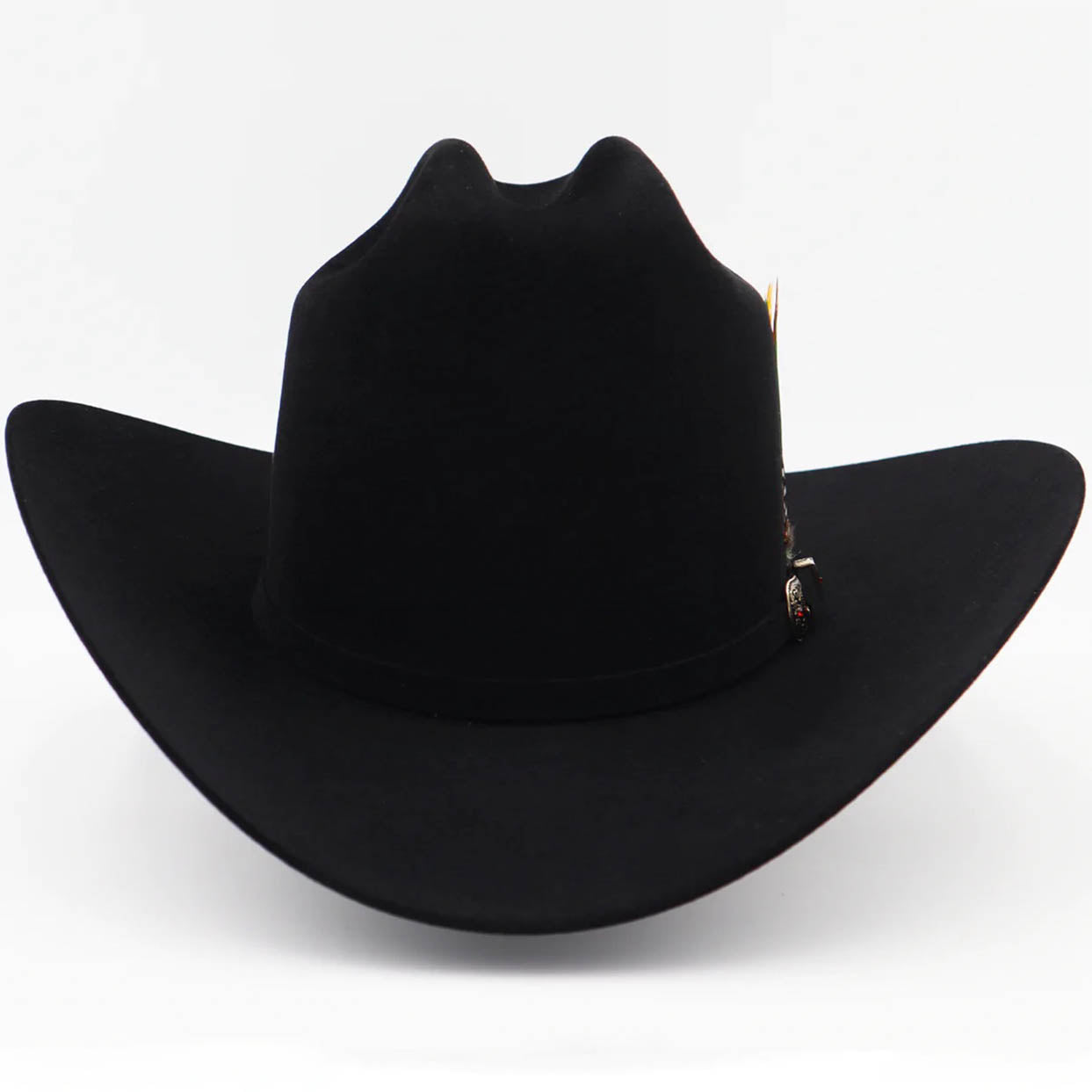front view of black cowboy felt hat