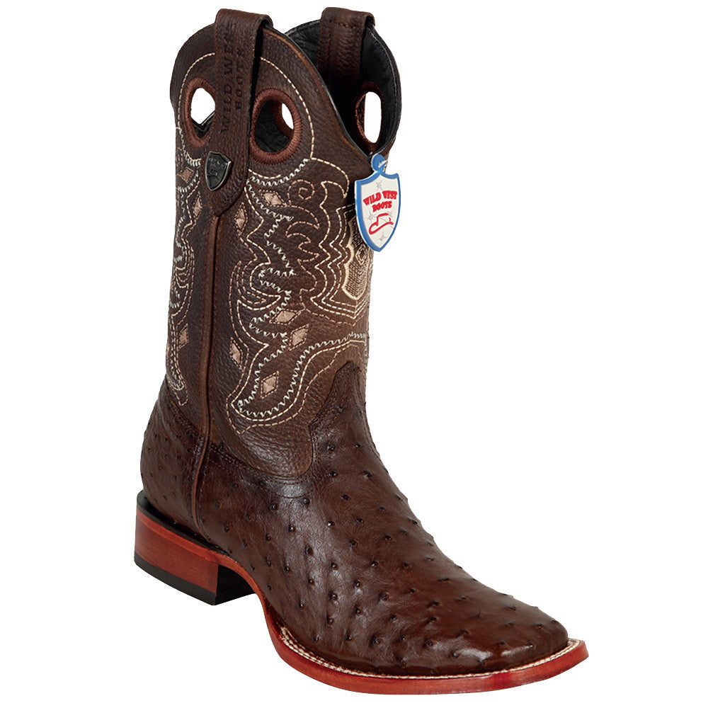Men's Brown Ostrich Square Toe Boots