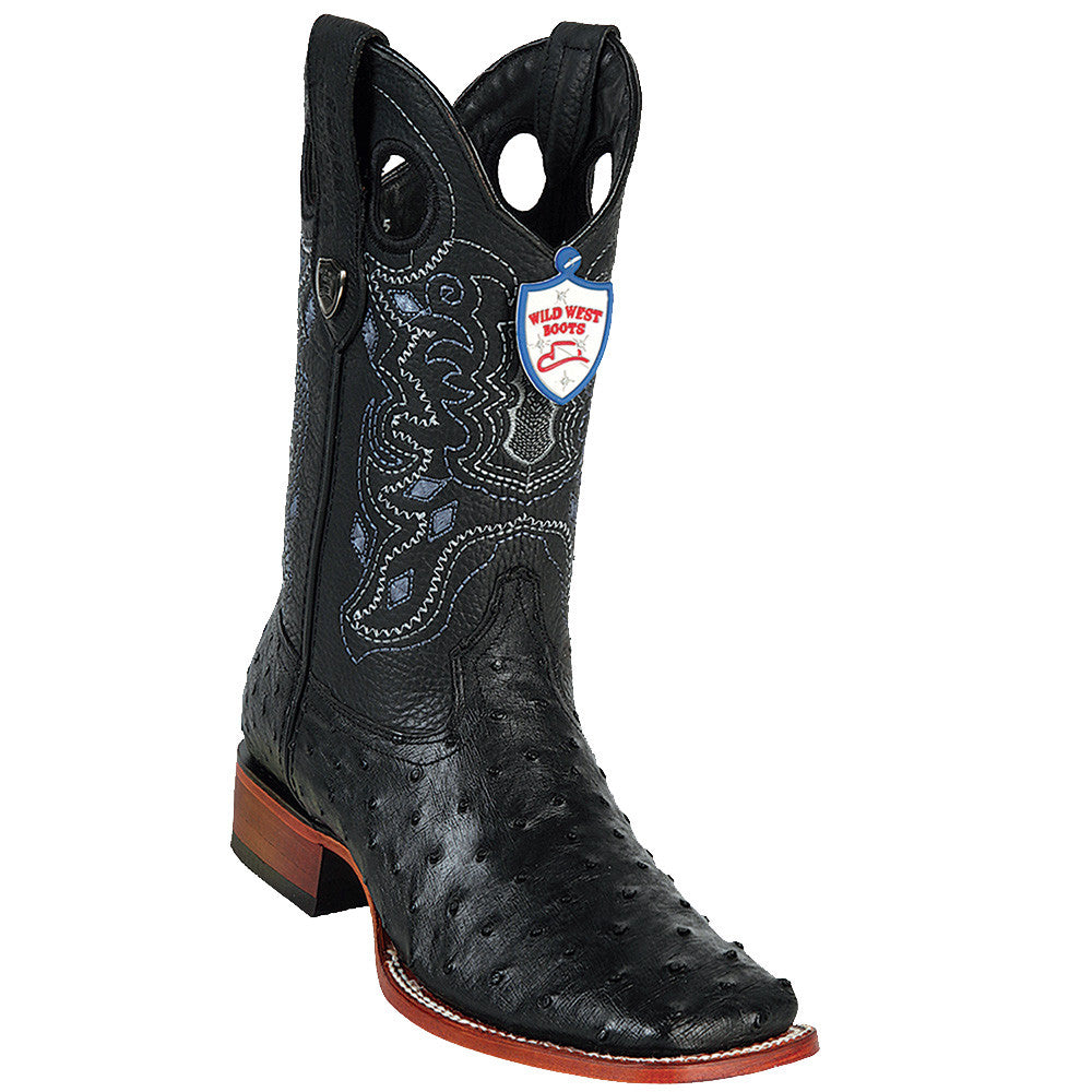 Mens Black Ostrich Square Toe Boots - Wild West Boots