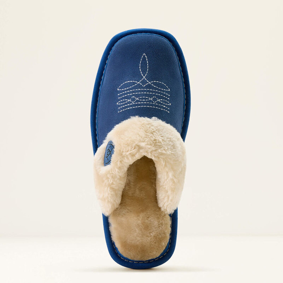 Top view of blue Ariat slipper