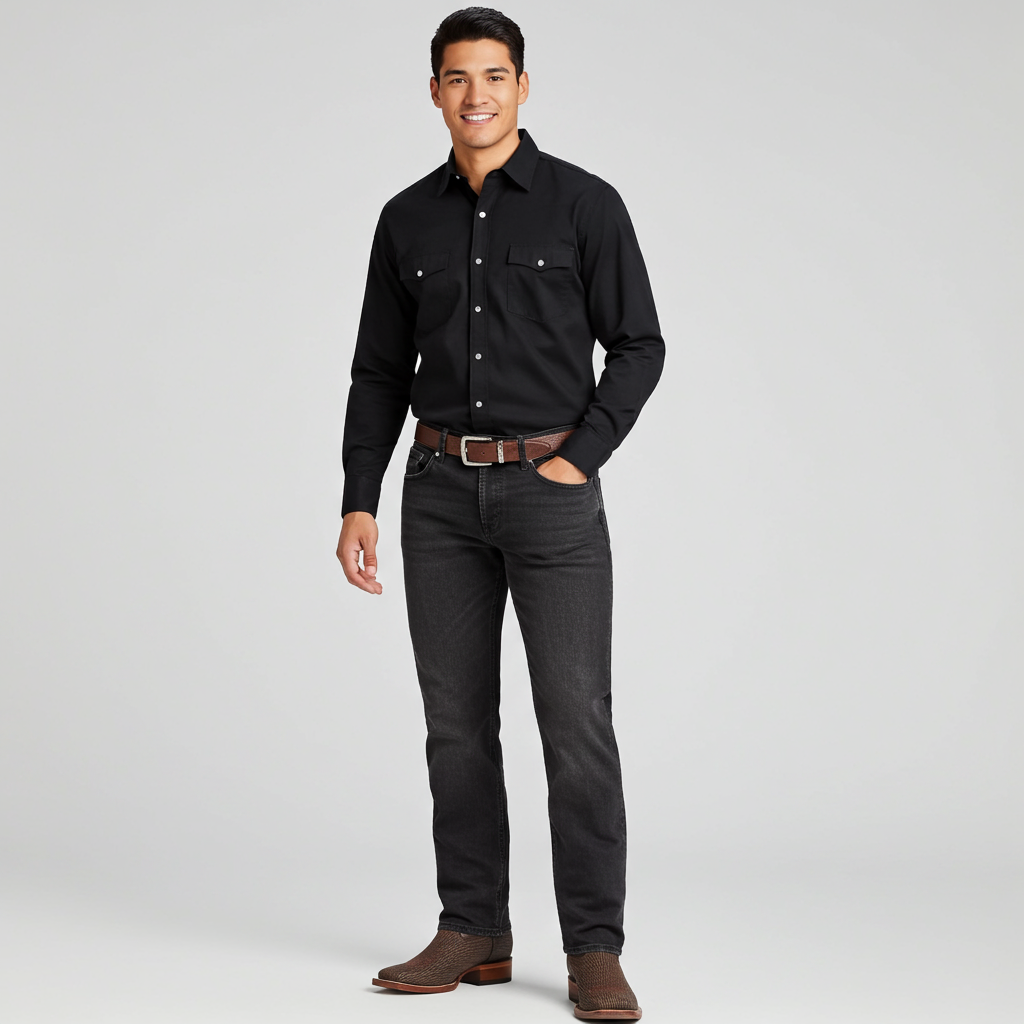 Man wearing brown sharkskin boots