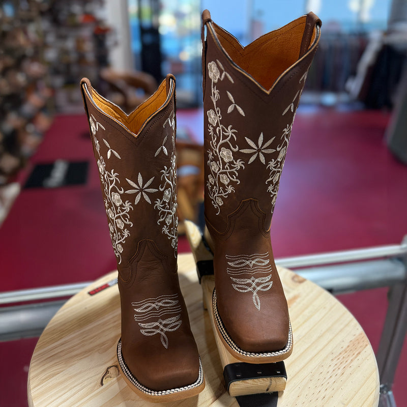 Flowered Square Toe Cowgirl Boots 