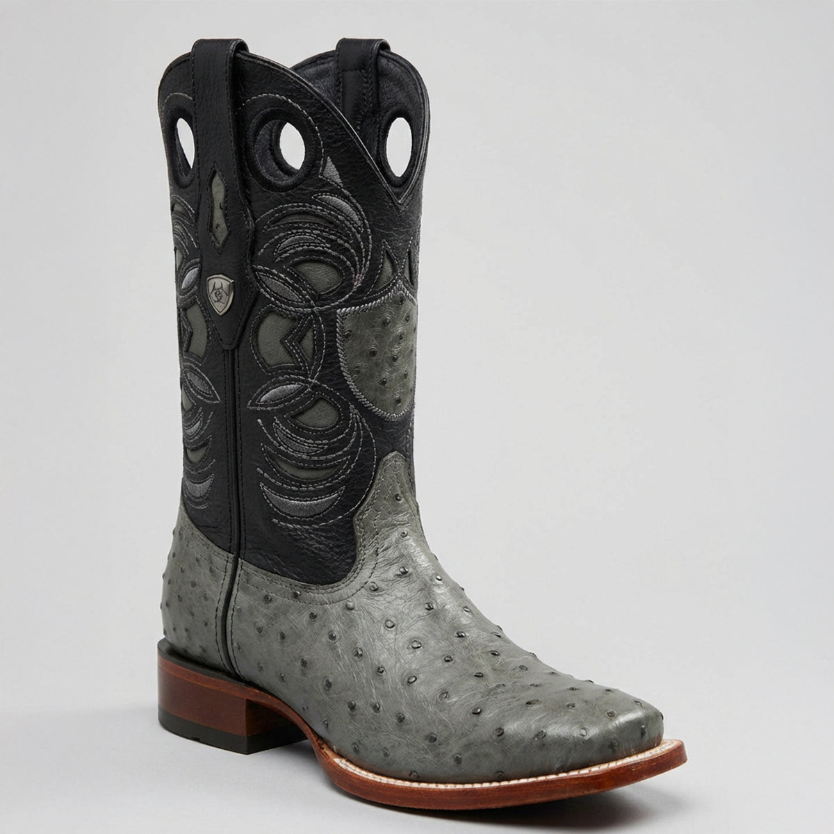 Wild West Men's Grey Ostrich Square Toe Boot