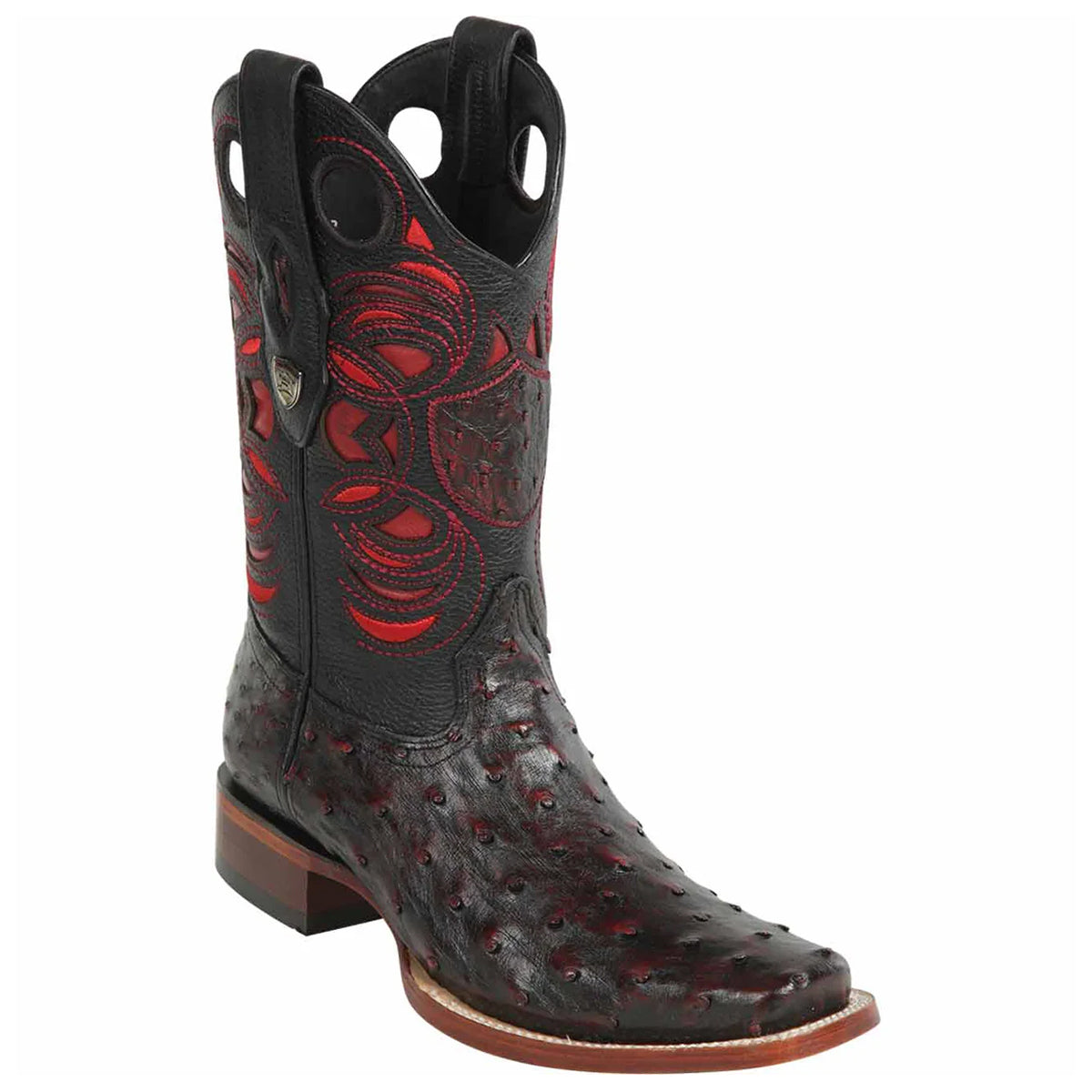 Wild West Men's Black Cherry Ostrich Square Toe Boot