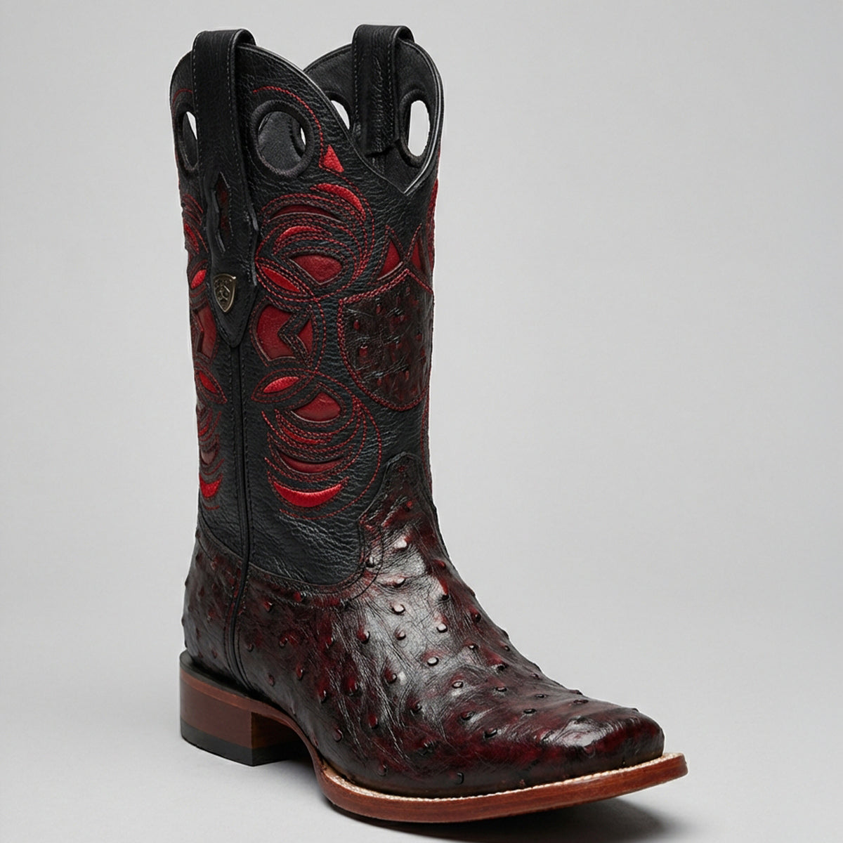 Wild West Men's Black Cherry Ostrich Square Toe Cowboy Boot