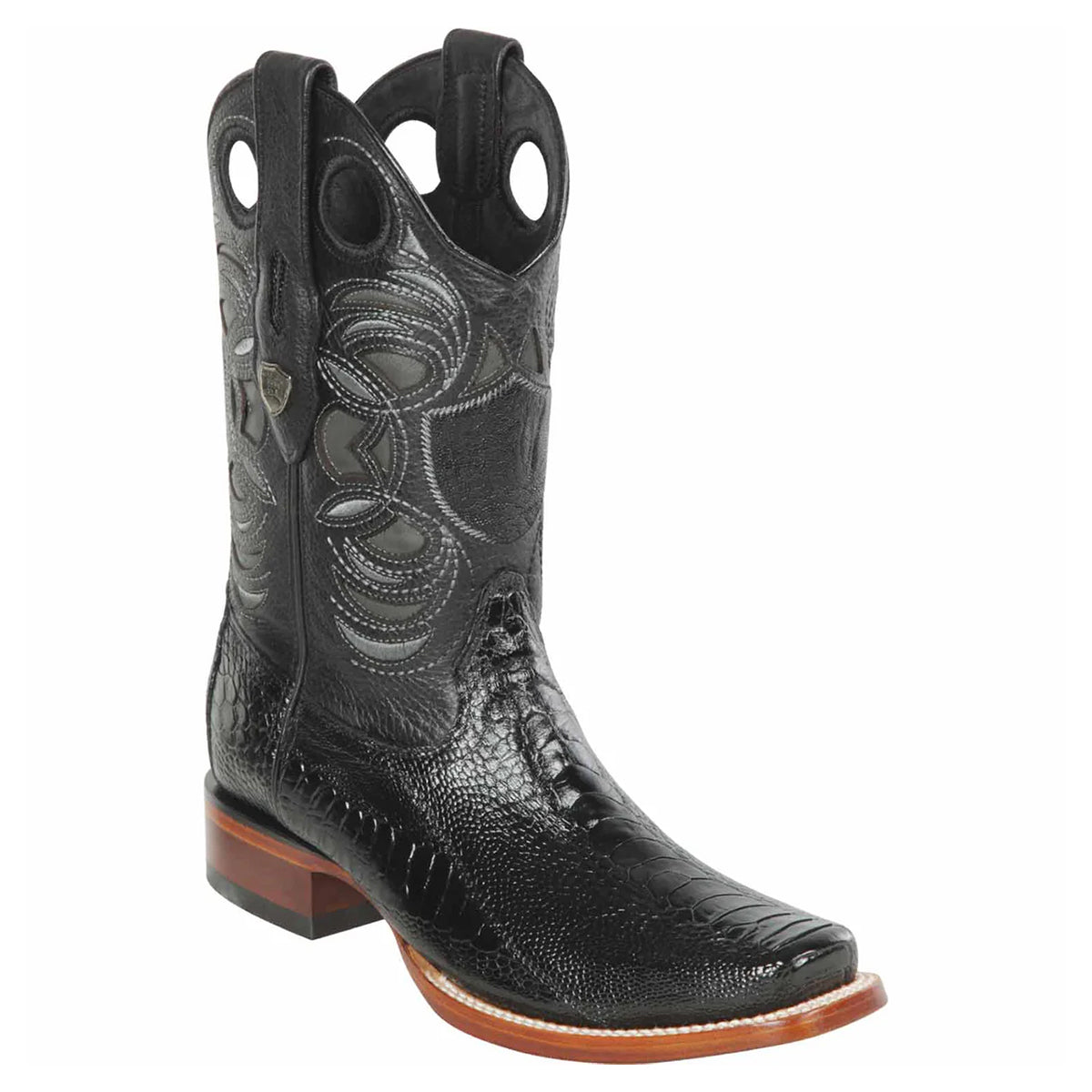 Wild West Men's Black Ostrich Leg Square Toe Western Boot
