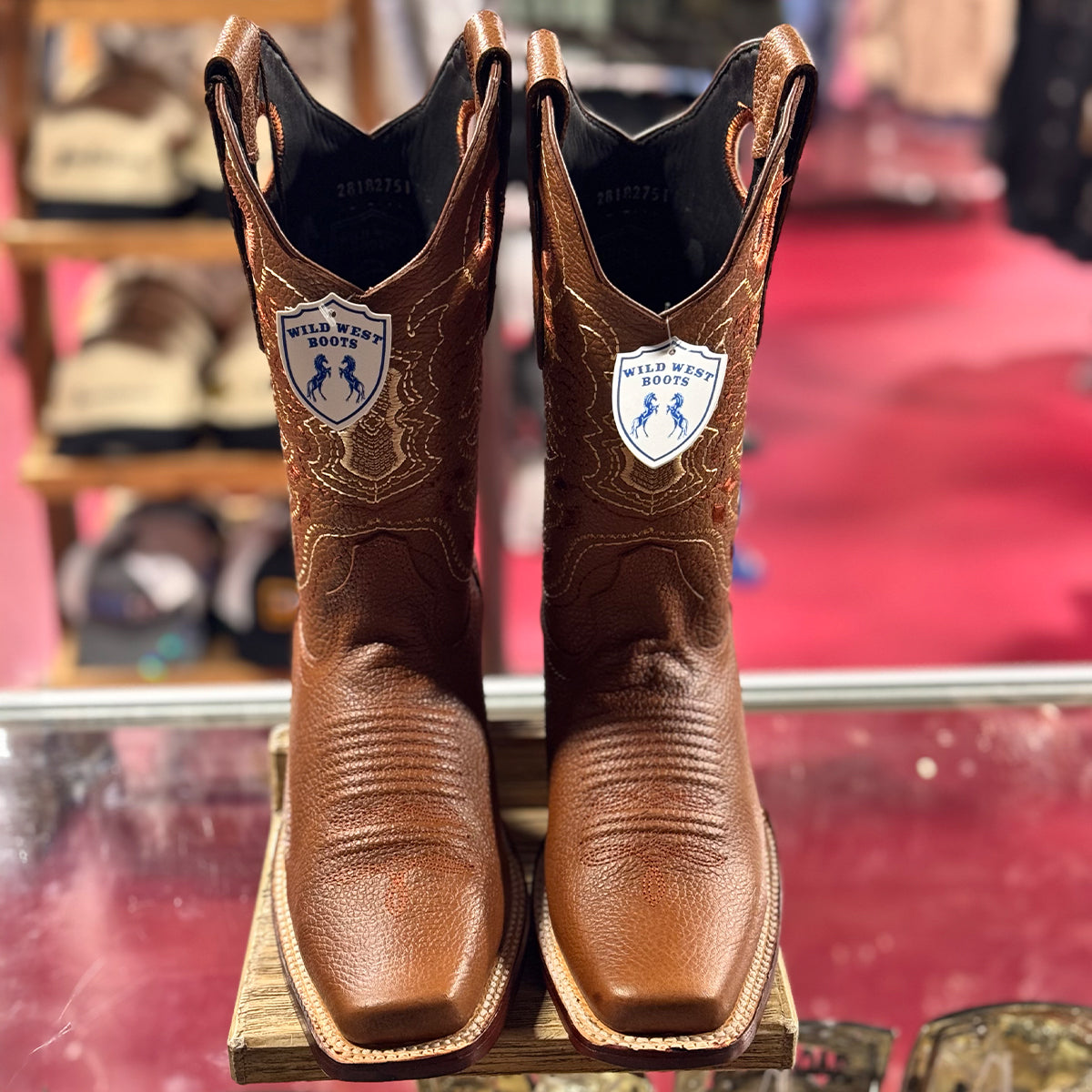 Front view of Wild West Men's Honey Brown Western Square Toe Boots