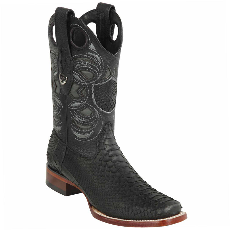Square Toe Black Snakeskin Boot
