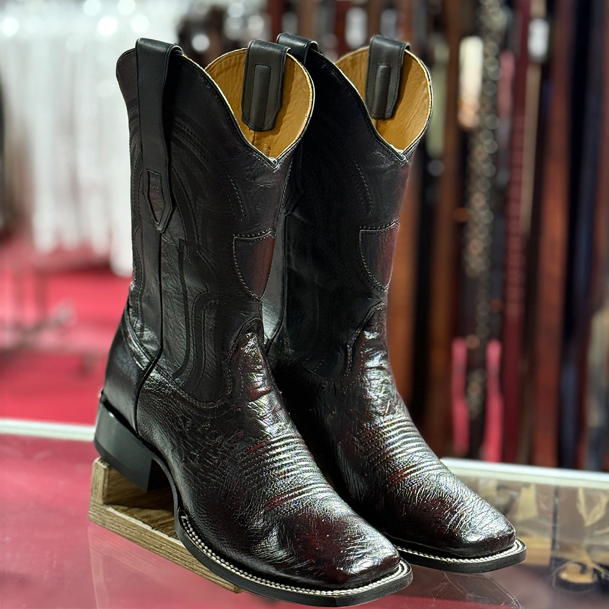 Black Cherry Ostrich Boots | Wild West Boots Square Toe