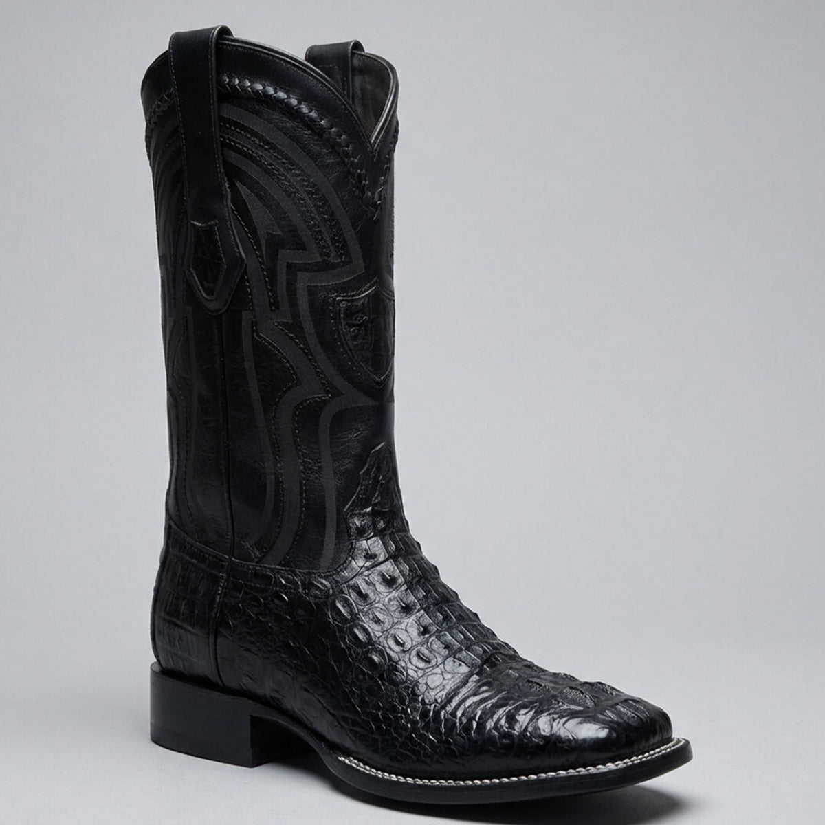 Wild West Men's Black Hornback Caiman Square Toe Cowboy Boot