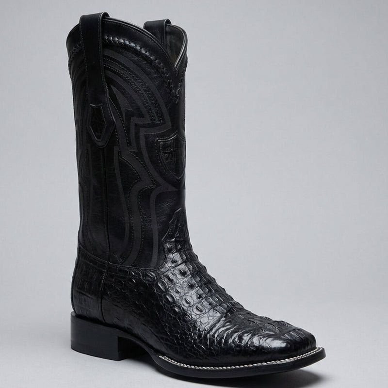 Wild West Men's Black Hornback Caiman Square Toe Cowboy Boot