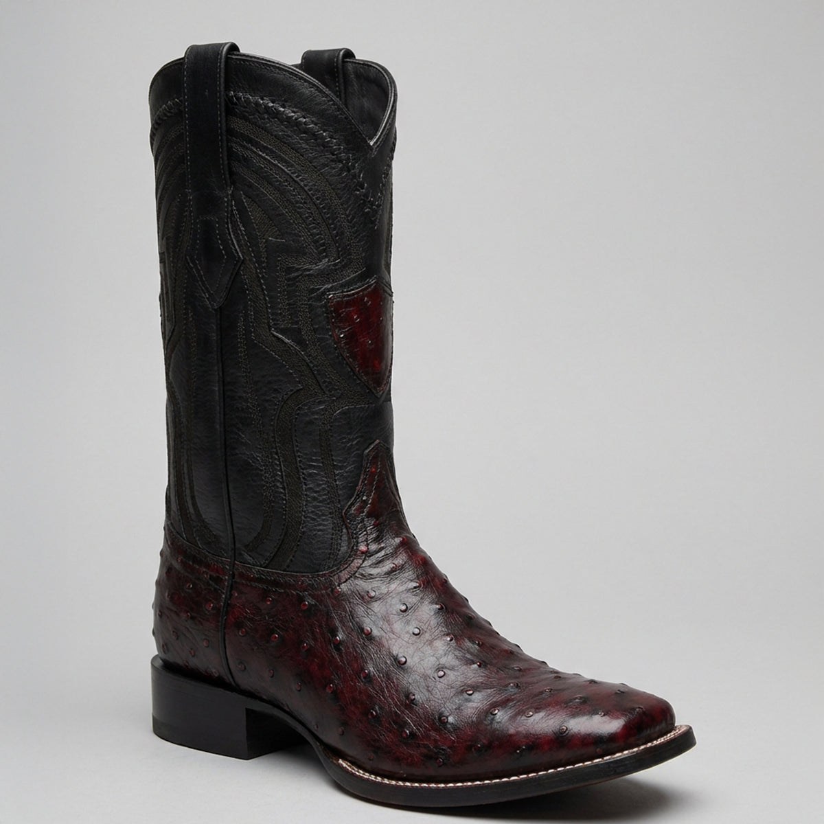 Wild West Men's Black Cherry Ostrich Square Toe Cowboy Boot